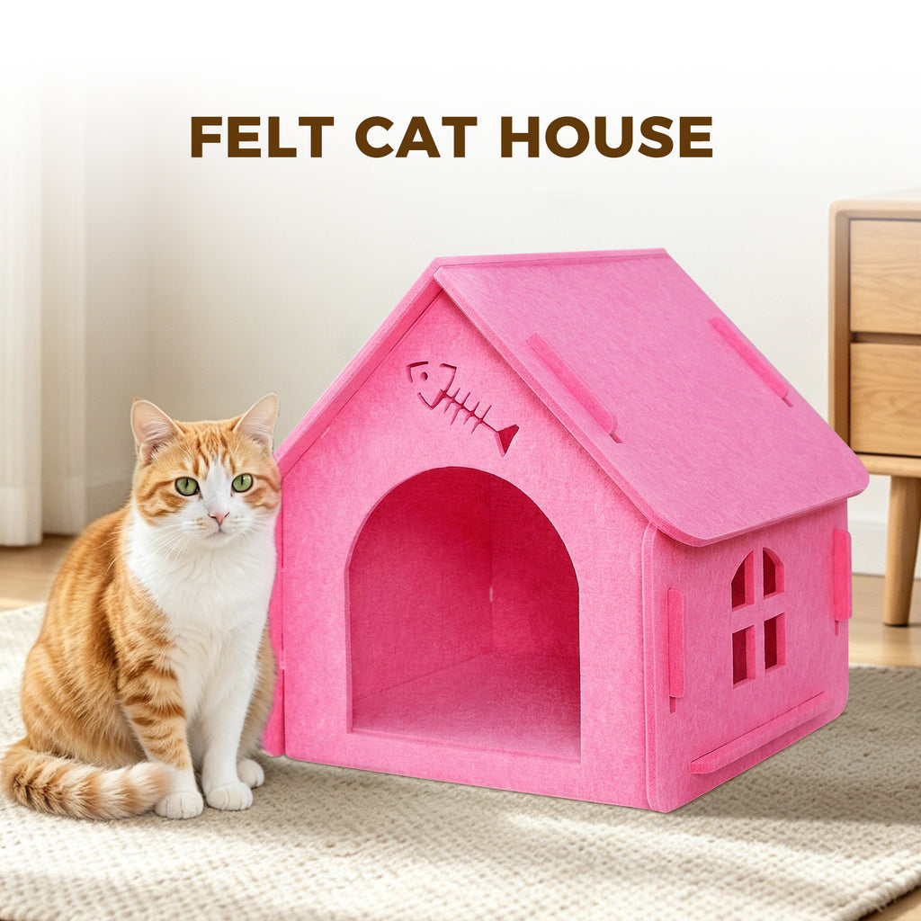 Scratch Resistant Felt Cat House Indoor Warm Insulated Cat Cave Bed Compatible with Pet Heating Pads for Kittens Small Cats