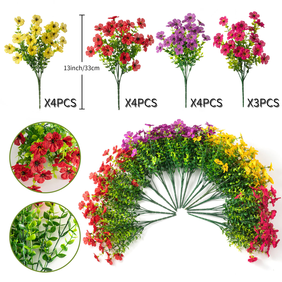 15pcs Artificial Violet Flowers, 3 Assorted Colors UV Resistant Faux Violets for Outdoor Patio Porch Decor