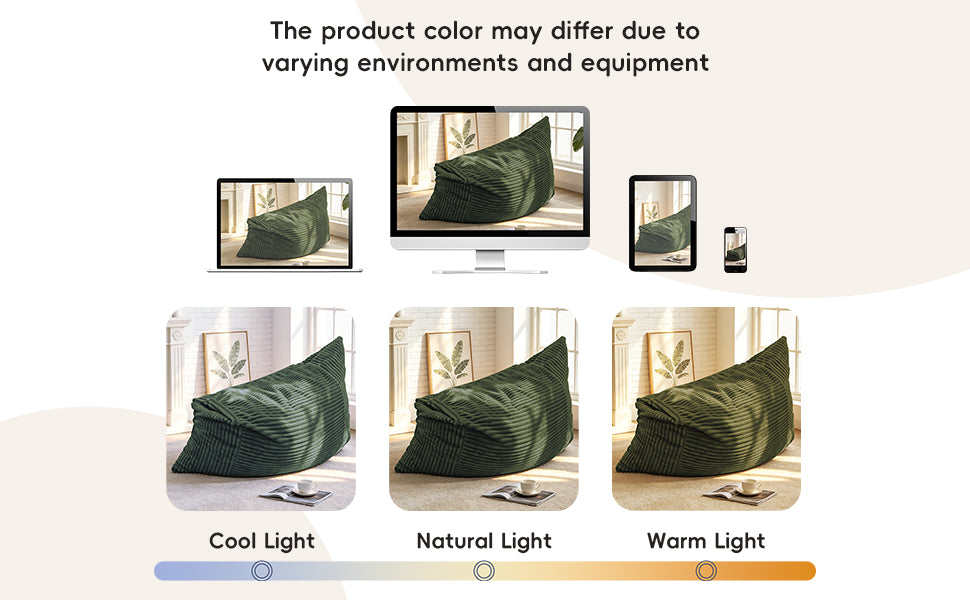 AEELLEEA Green Convertible Corduroy Bean Bag Chair, 3-in-1 Floor Sofa Bed with High Density Sponge for Home Decor