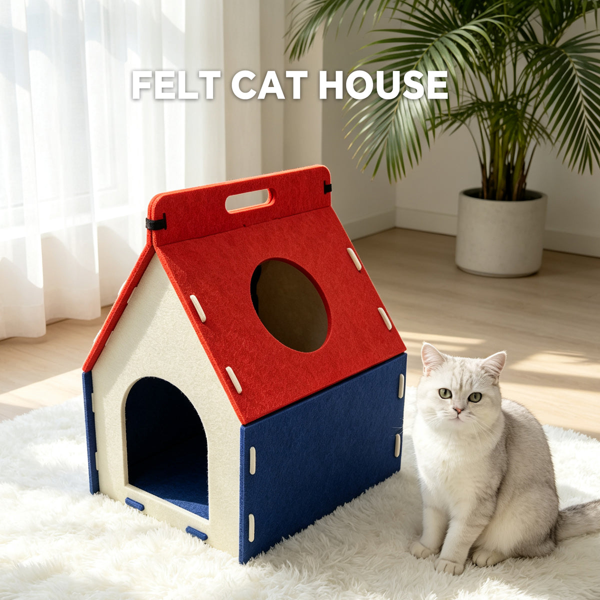 Felt Cat House for Indoor Cats, Cozy Cat Hideaway for Playing, Resting & Sleeping, Scratch-Resistant Cave Bed