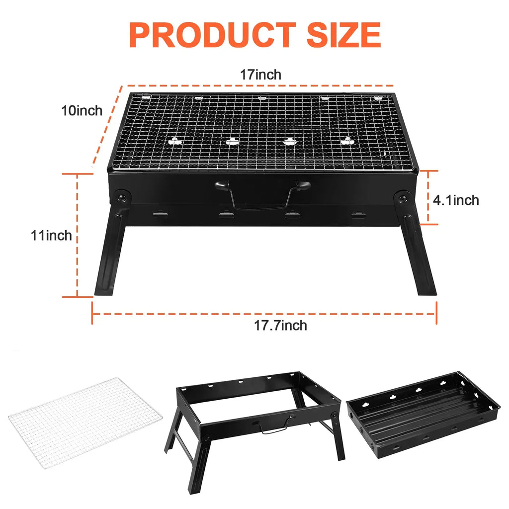 colonsPortable Foldable Charcoal BBQ Grill, 17" Outdoor Charcoal Grill with Wire Mesh, Easy Setup Tabletop Camping Grill for Patio, Picnic, Backyard, Travel, Black