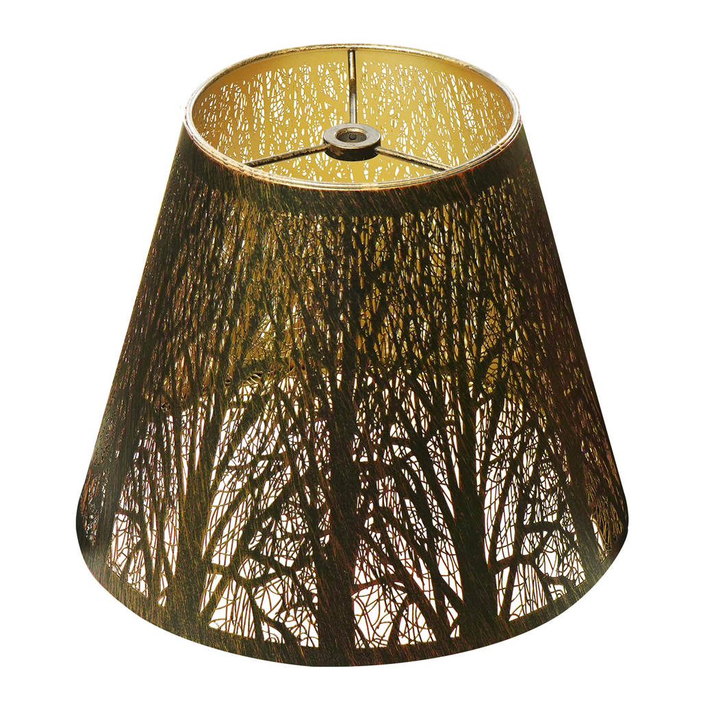 ALUCSET Small Modern Boho Scalloped Metal Lamp Shade Bronze Gold Forest Etched Pattern 5x9x7 Inches Spider Fitter for Table and Floor Lamps