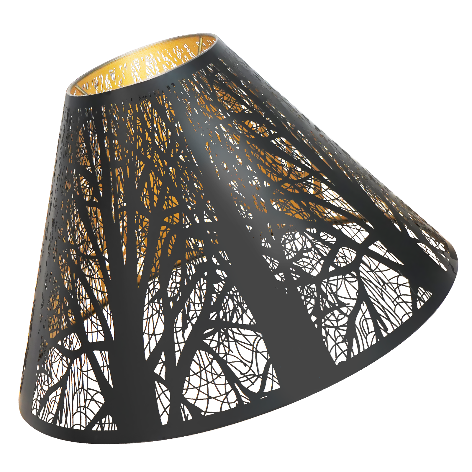 ALUCSET 5"×15"×9" Forest Etched Metal Lamp Shade, Black Gold Tree Shadow Glow Lampshade with Spider Fitter for Table & Floor Lamps