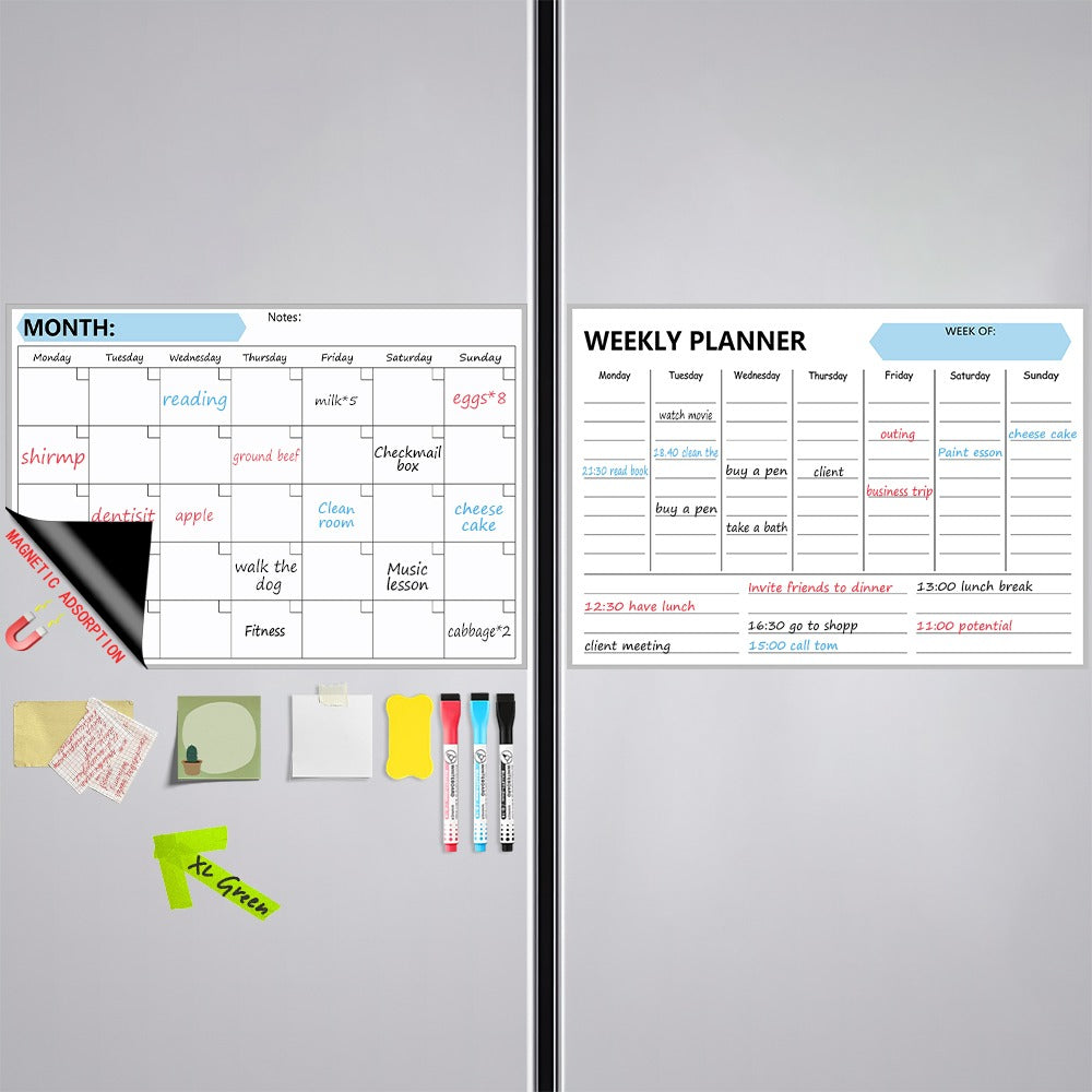 AEELLEEA-Magnetic Fridge Planner Dry Erase Board, Reusable Refrigerator Calendar Message Board for Home Kitchen Note Taking