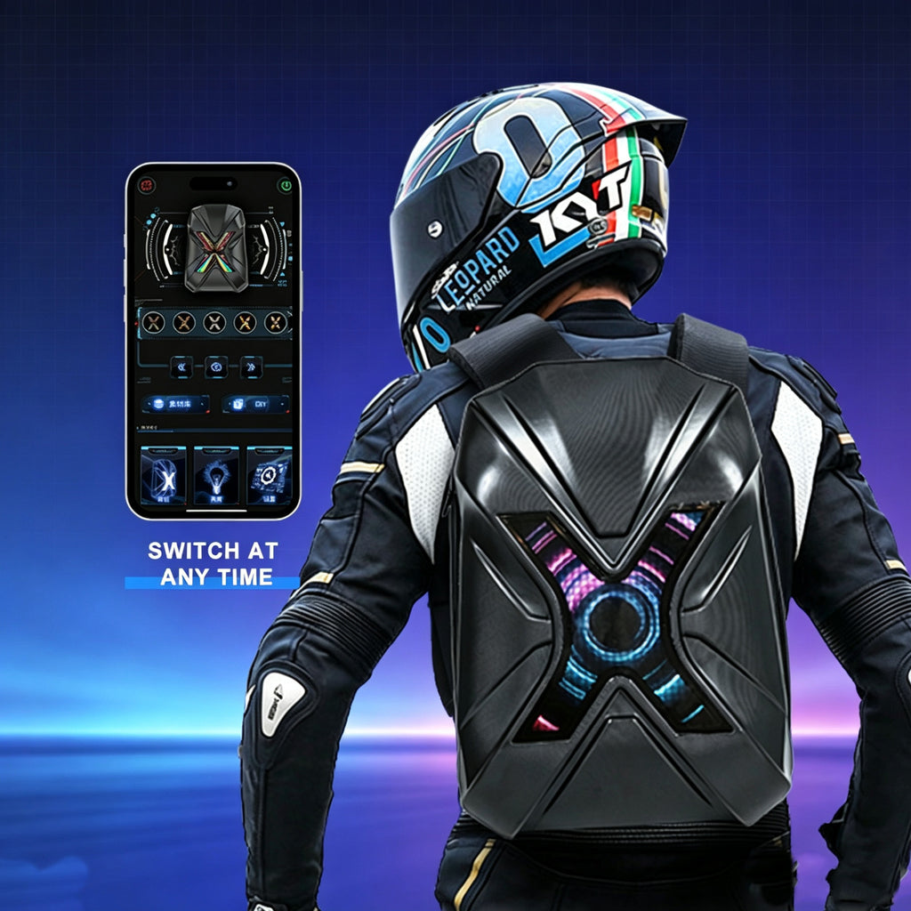 LED Knight Hard‑Shell Motorcycle Backpack for Men, Waterproof Motorbike Laptop Bag with DIY Programmable Full‑Color Displa