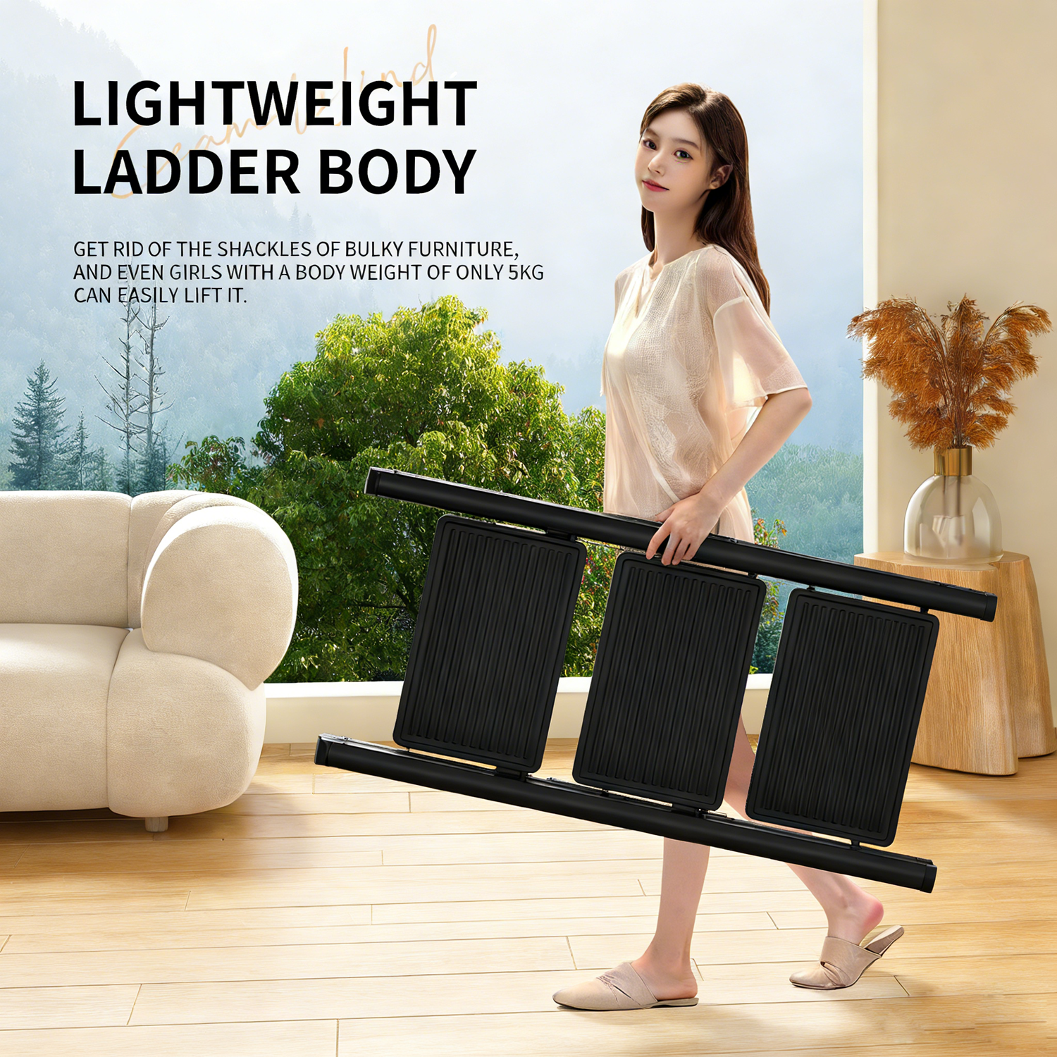 4 Step Ladder Folding Step Stool for Adults, Heavy Duty Steel, Anti Slip Wide Pedals Portable Lightweight Home Kitchen Office Closet