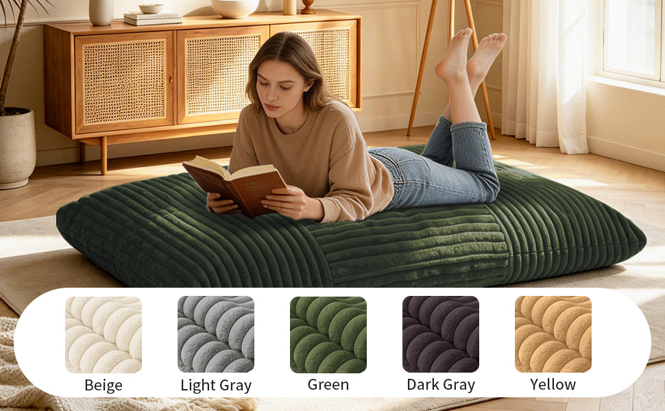 AEELLEEA Green Convertible Corduroy Bean Bag Chair, 3-in-1 Floor Sofa Bed with High Density Sponge for Home Decor