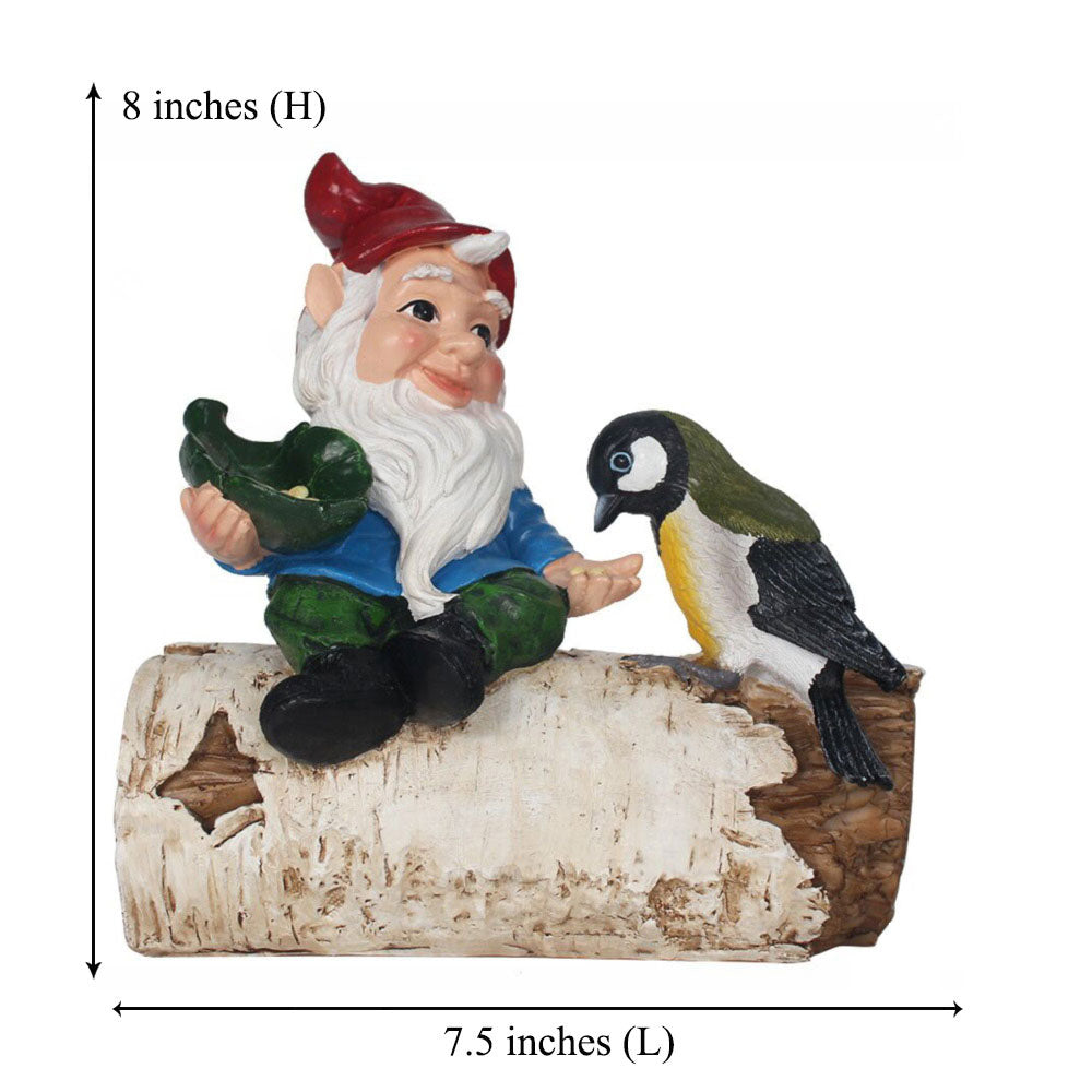 Garden Gnome Statue Feeding Bird on Birch Log, Resin Outdoor Dwarf Figurine Bird Feeder, Weatherproof Decor for Yard, Lawn, Patio, Cute Ornament Gift for Garden Lovers