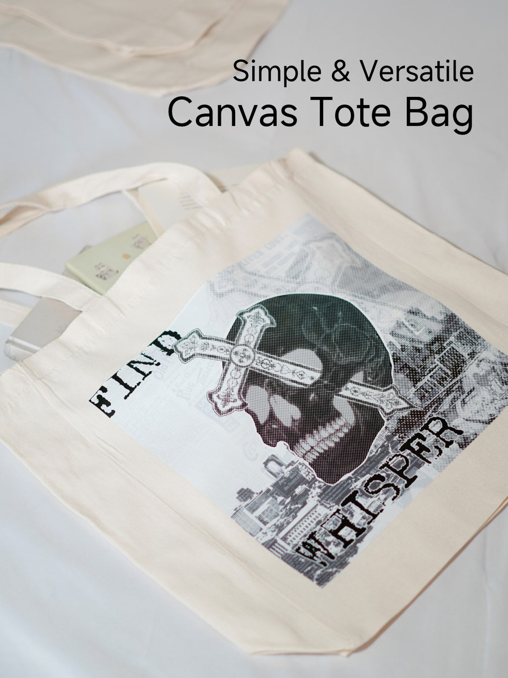 Skull Cross Canvas Tote Bag, Halloween Shoulder Bag For Women, Reusable Shopping Tote Bag