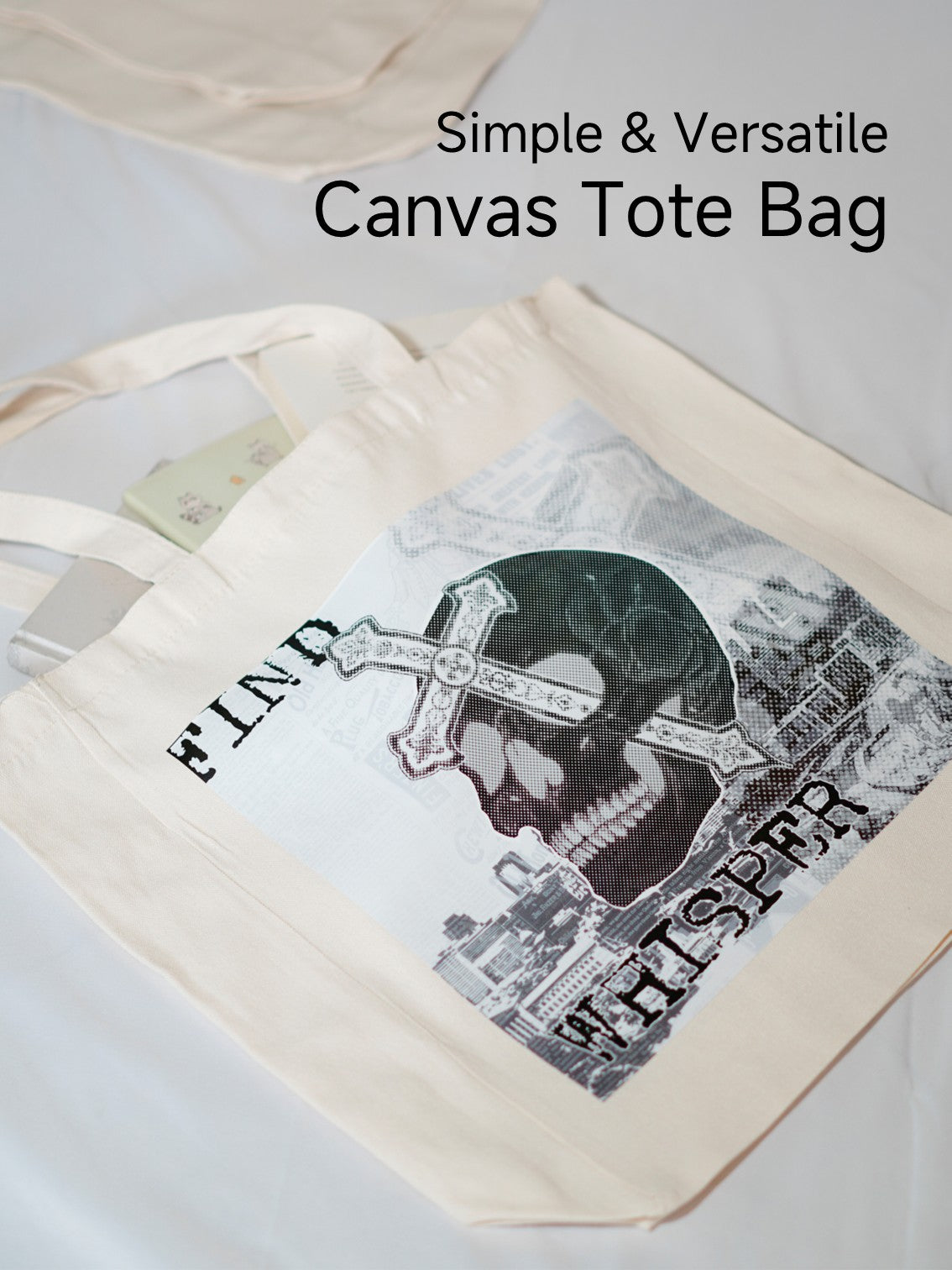Skull Cross Canvas Tote Bag, Halloween Shoulder Bag For Women, Reusable Shopping Tote Bag