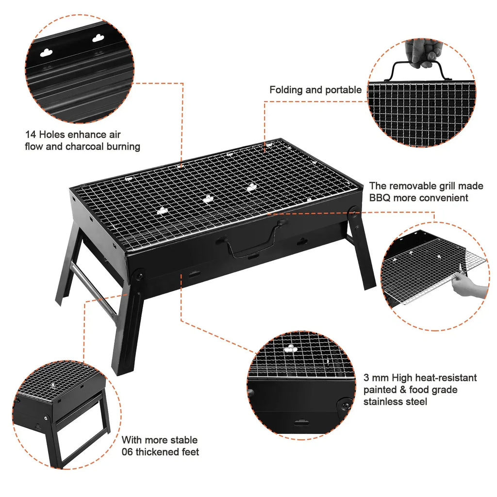colonsPortable Foldable Charcoal BBQ Grill, 17" Outdoor Charcoal Grill with Wire Mesh, Easy Setup Tabletop Camping Grill for Patio, Picnic, Backyard, Travel, Black
