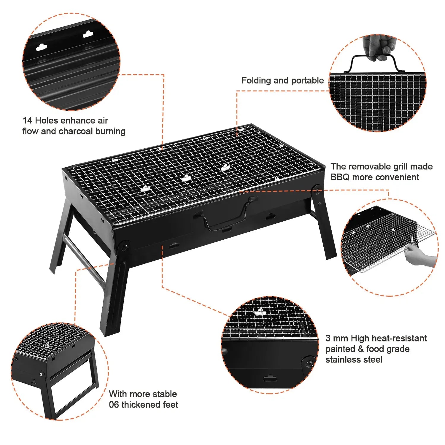 colonsPortable Foldable Charcoal BBQ Grill, 17" Outdoor Charcoal Grill with Wire Mesh, Easy Setup Tabletop Camping Grill for Patio, Picnic, Backyard, Travel, Black