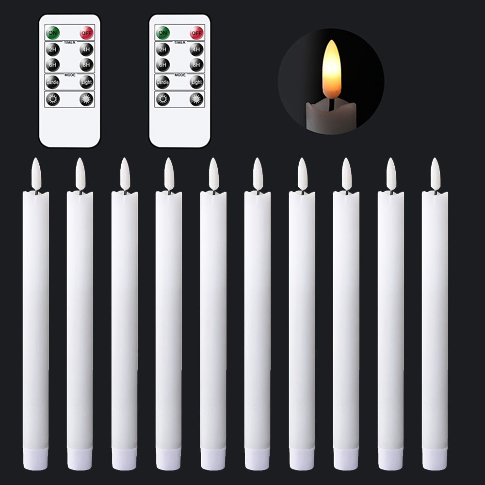 AEELLEEA 10-Pack White Taper Candles - Flameless LED Warm Light Decor for Christmas/Mantel/Dinner Part