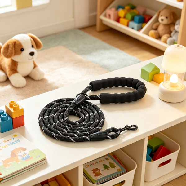 6ft Heavy Duty Dog Leash with Padded Handle, Reflective Nylon Rope Lead for Medium & Large Dogs, 1/2 Inch Thick Black Training Walking Leash