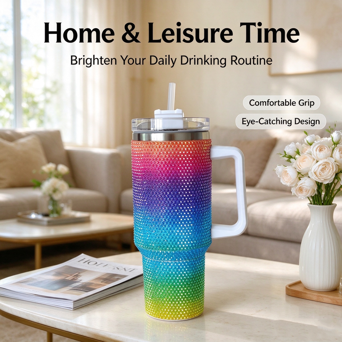 40oz Insulated Tumbler with Lid and Straw, Reusable Travel Cup for Hot and Cold Drinks, Colorful Drinkware for Home, Office and Travel