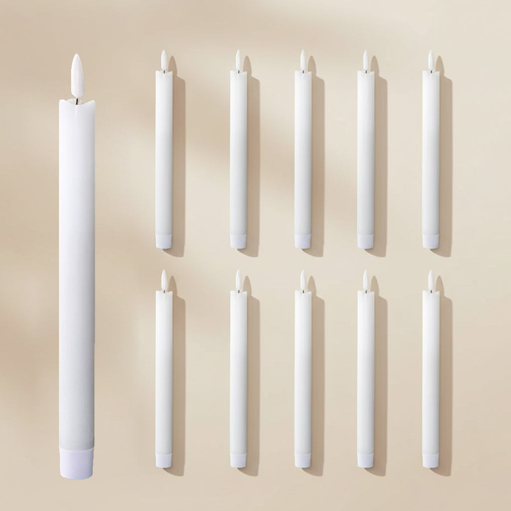 10 White Taper Candles with 2 Remotes - Remote-Adjustable Brightness, Safe for Homes & Events