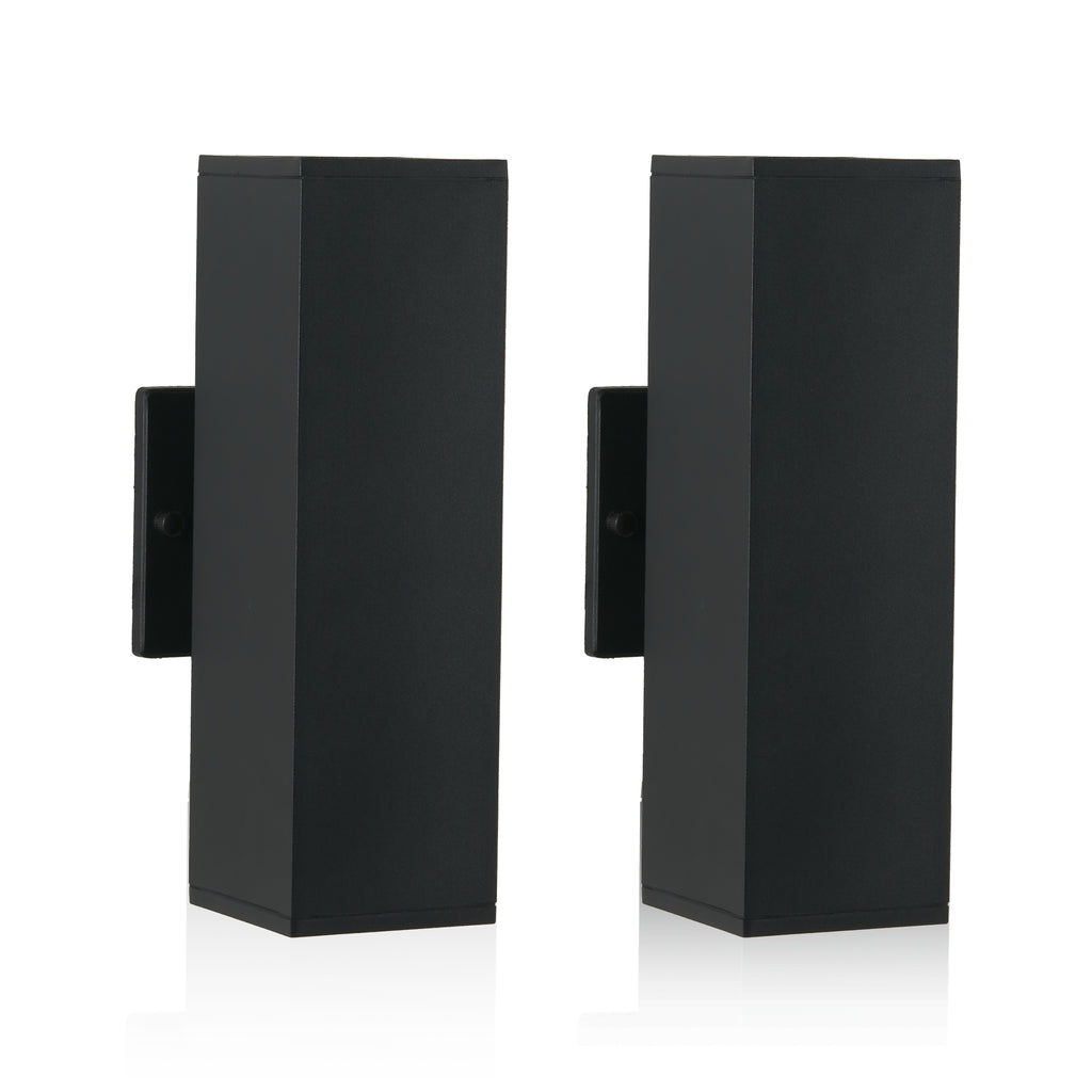 Modern Up & Down Wall Sconce, Black Aluminum & Tempered Glass Wall Light with GU10 Bulbs Included, Hardwired 120V 60W Max
