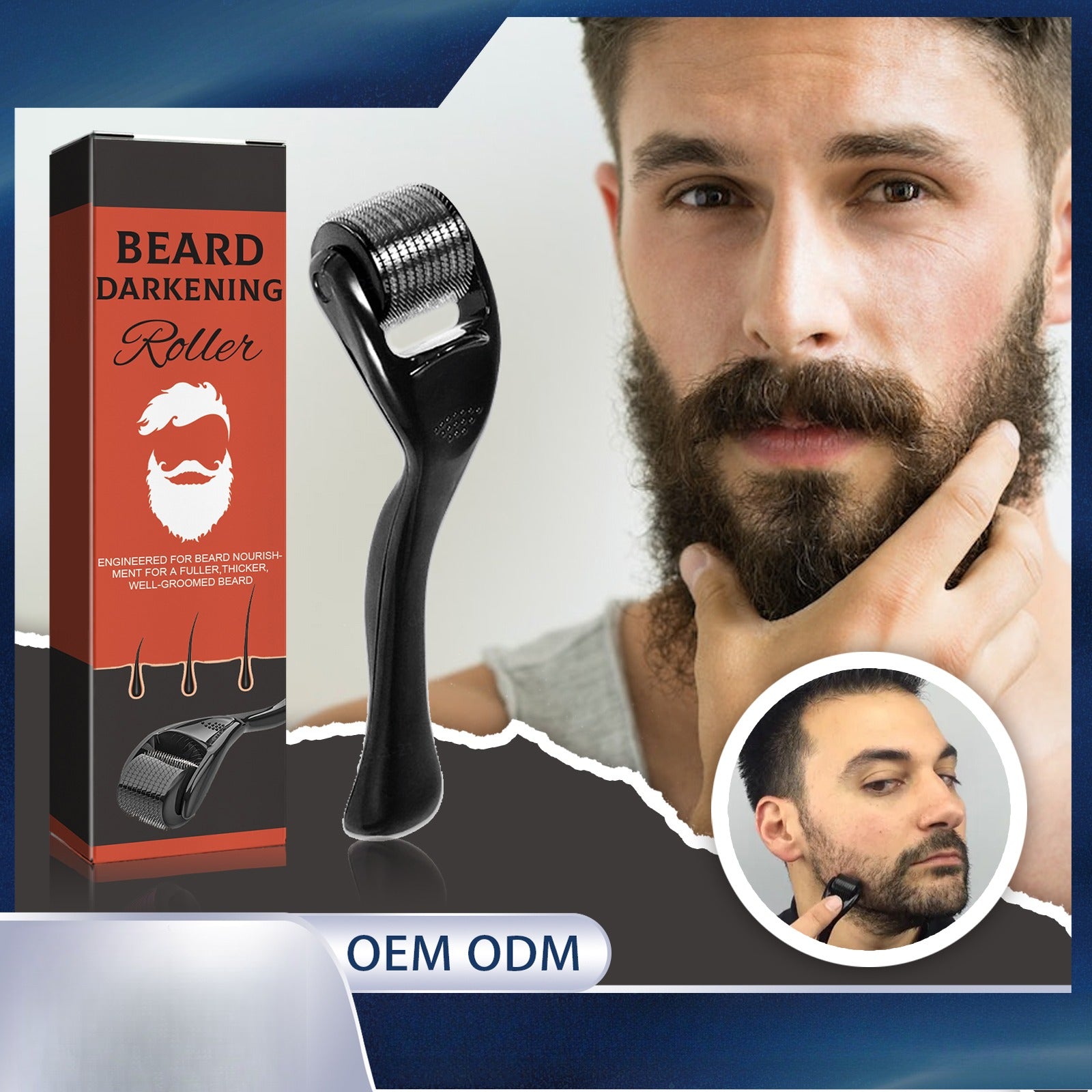 Beard Derma Roller, Beard Darkening Roller for Men, Stimulate Beard Growth, Thick Fuller Beard Grooming Tool