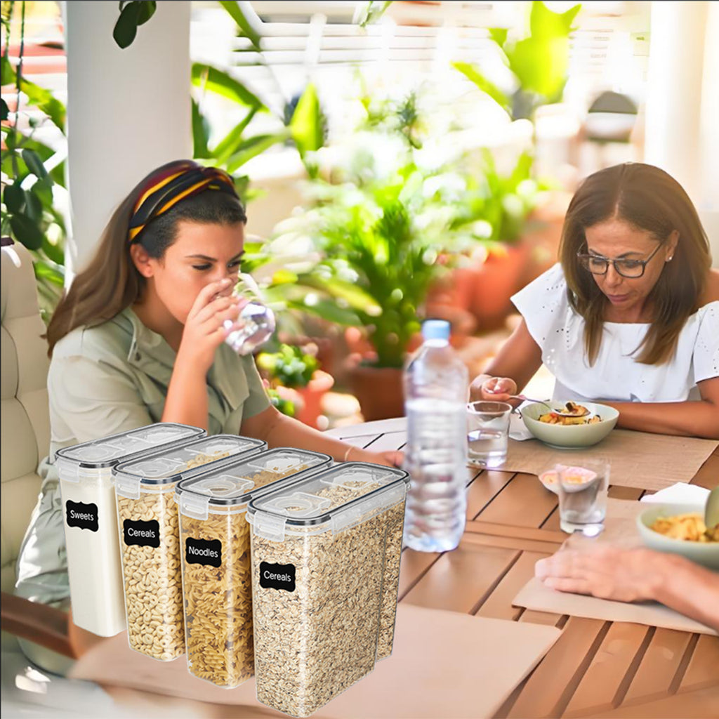 Cereal Containers Storage Set, 4PCS Airtight Food Storage Containers with Lids, Cereal Dispensers for Pantry Organization, Pour Spout, Labels and Marker