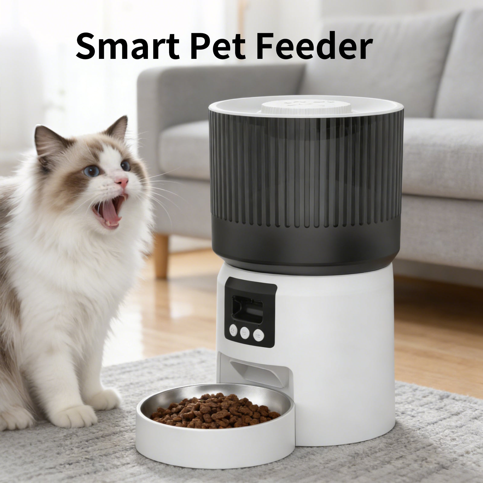 Smart Automatic Pet Feeder with Camera, WiFi App Control, 2-Way Audio, 4L Capacity, Timed Feeding for Cats & Dogs