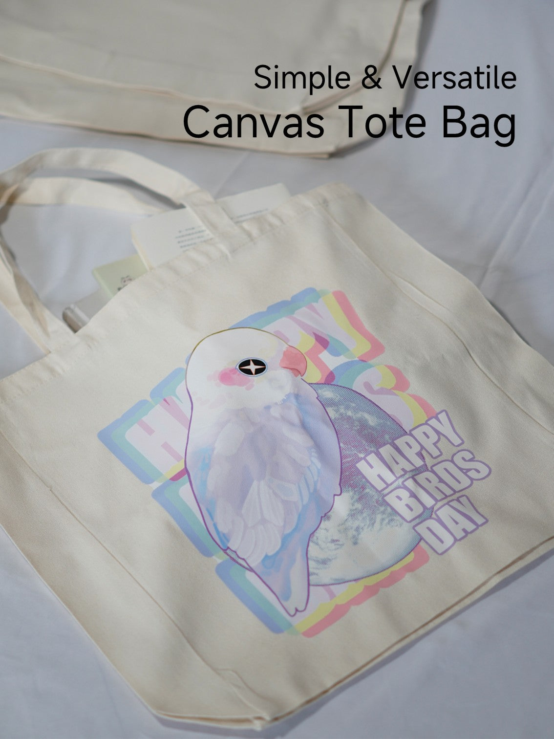 15.75 x 13.78 in Happy Birds Day Cockatiel Canvas Tote Bag, Shoulder Bag For Women, Reusable Shopping Tote Bag