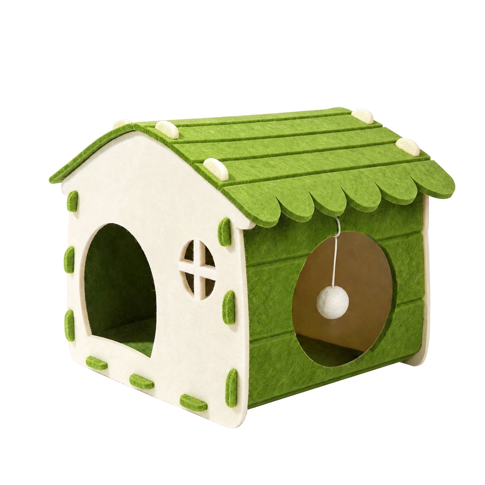Foldable Felt Cat House Bed with Hideaway Cave, Scratch Resistant Cozy Cat Nest for Indoor Cats Kittens and Small Pets, Portable Easy Storage, Green