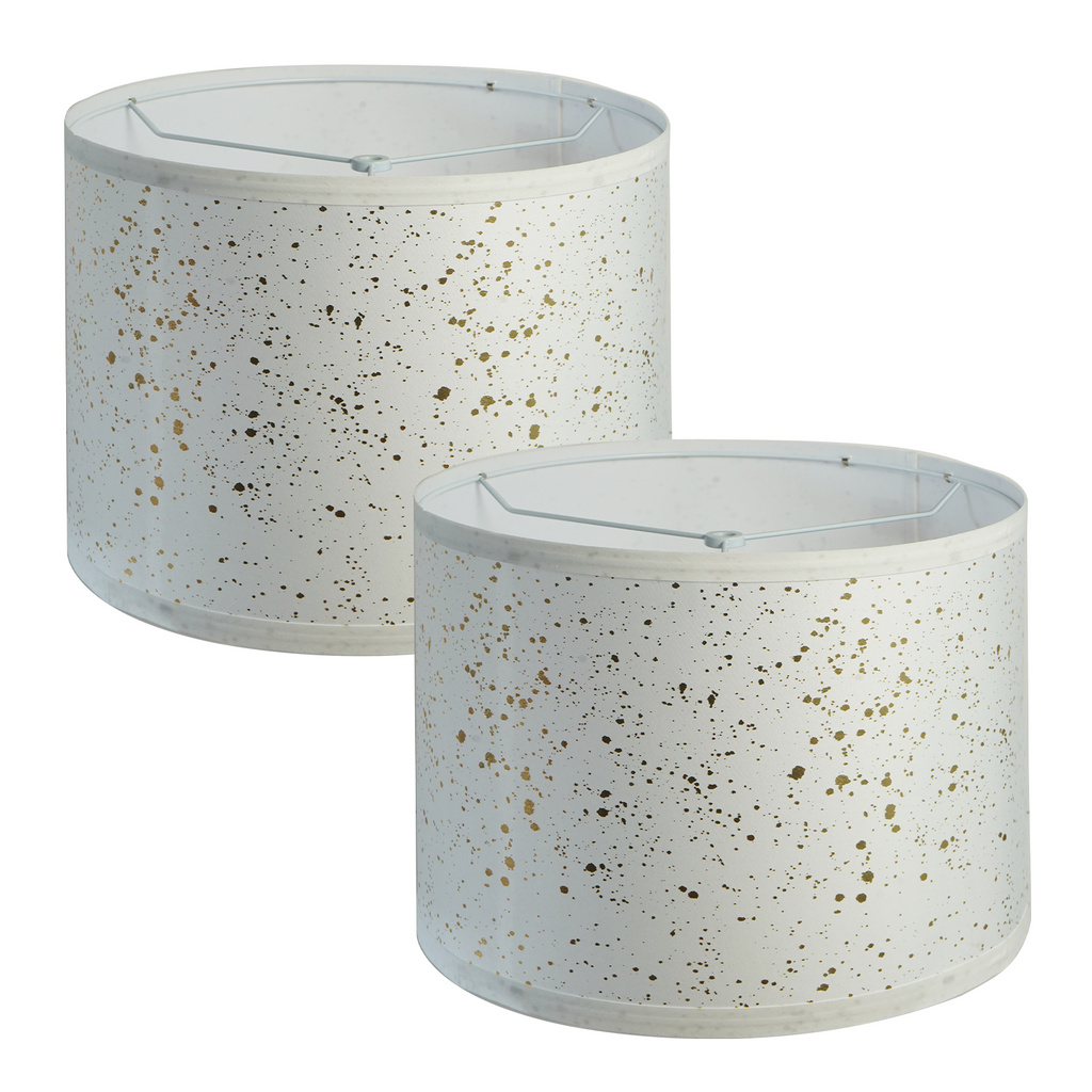 ALUCSET 2 Pack White Gold Foil Fabric Lamp Shade, 13×13×10 Inch Barrel Spider Fitter Replacement for Table Lamp Floor Lamp