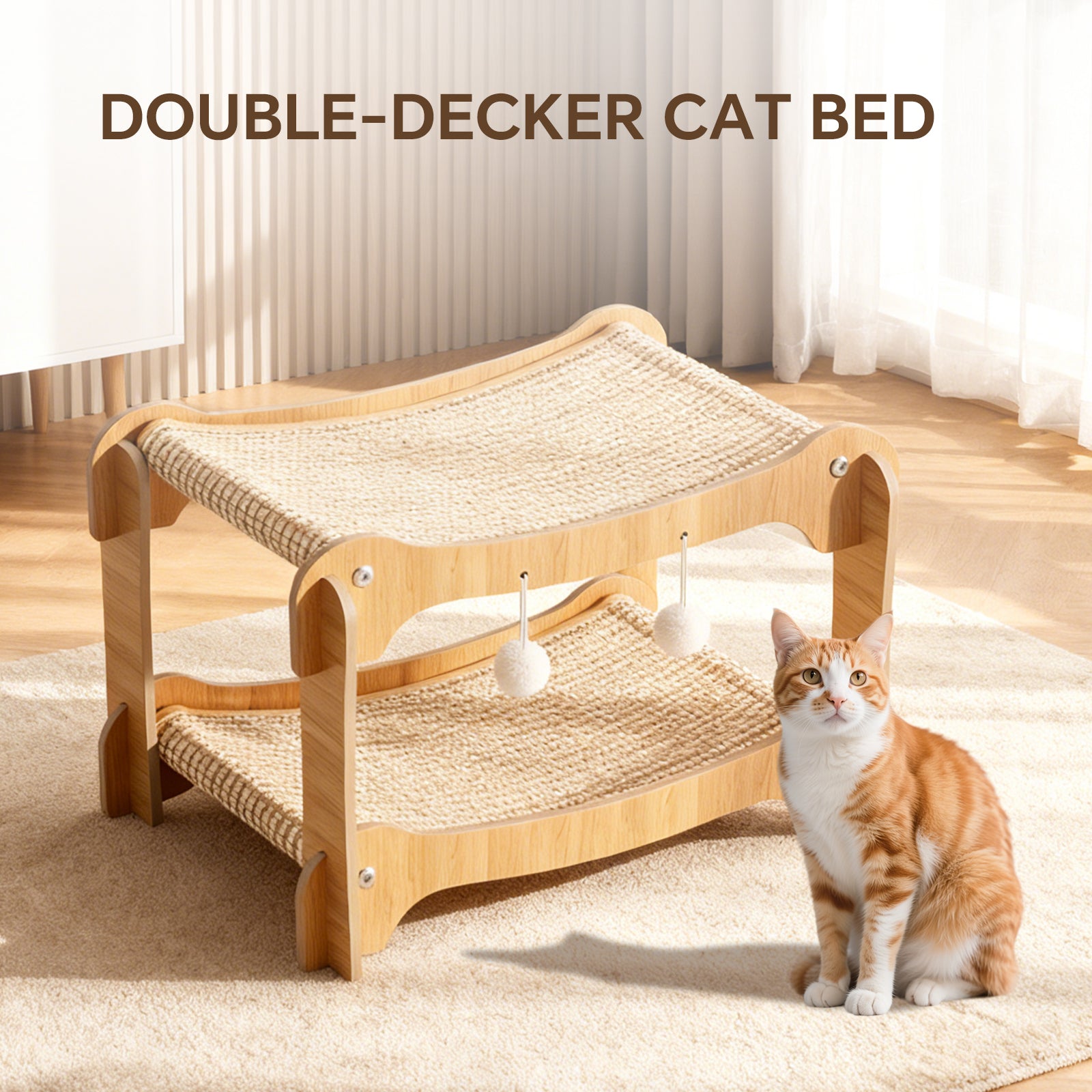 Ergonomic Cat Scratching Lounge Chair Bed- Natural Sisal Scratcher with Solid Wood Frame and Anti Slip Base for Pets