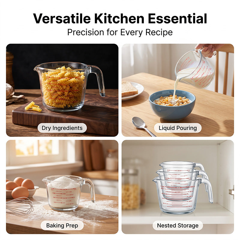 3-Piece Glass Measuring Cups Set, 8 oz 16 oz & 32 oz Liquid Measuring Cups, Clear Glass with Easy-Read Markings, Dishwasher, Oven & Microwave Safe