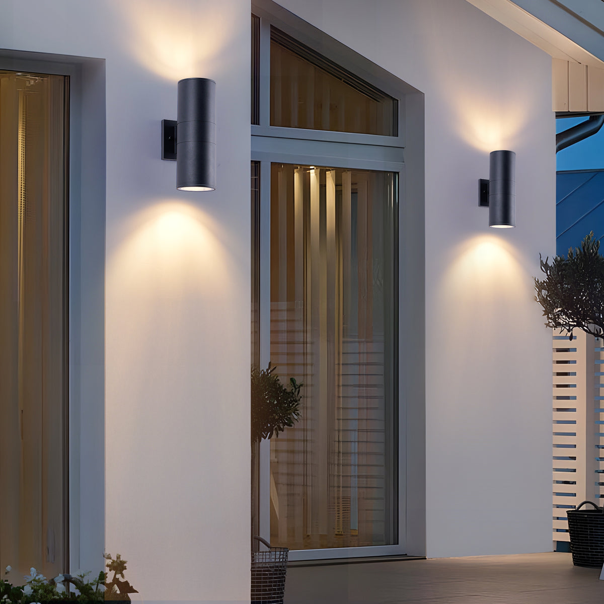 2 Pack Black Cylinder Up Down Wall Sconce Light, Aluminum Hardwired Outdoor Wall Lamp, Modern Vertical Wall Mount Light Fixture