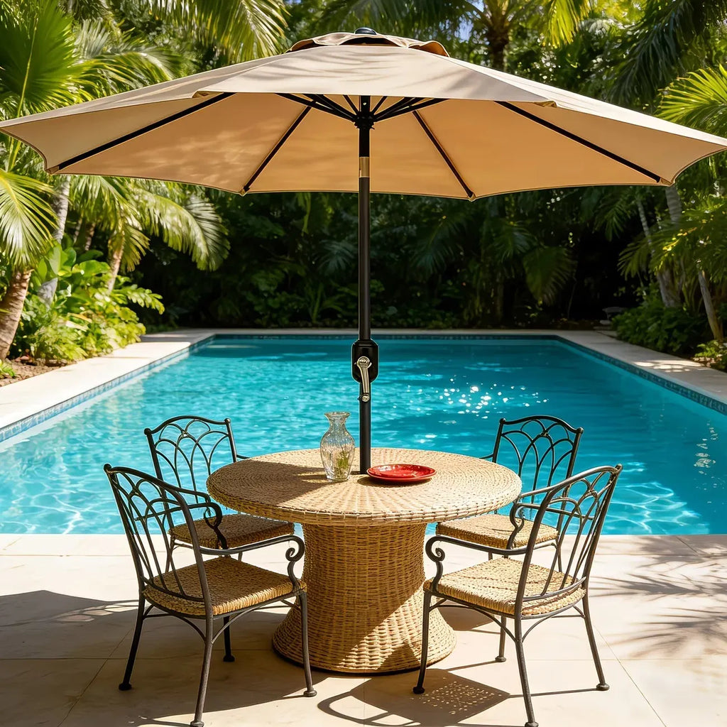 10ft Patio Umbrella with Base, Outdoor Market Umbrella, Tilt & Crank, UPF 50+ Sun Protection for Patio, Pool, Deck & Beach