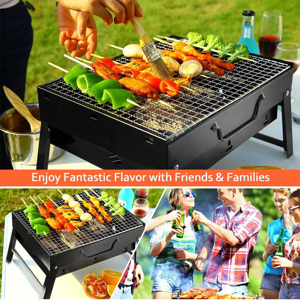 colonsPortable Foldable Charcoal BBQ Grill, 17" Outdoor Charcoal Grill with Wire Mesh, Easy Setup Tabletop Camping Grill for Patio, Picnic, Backyard, Travel, Black