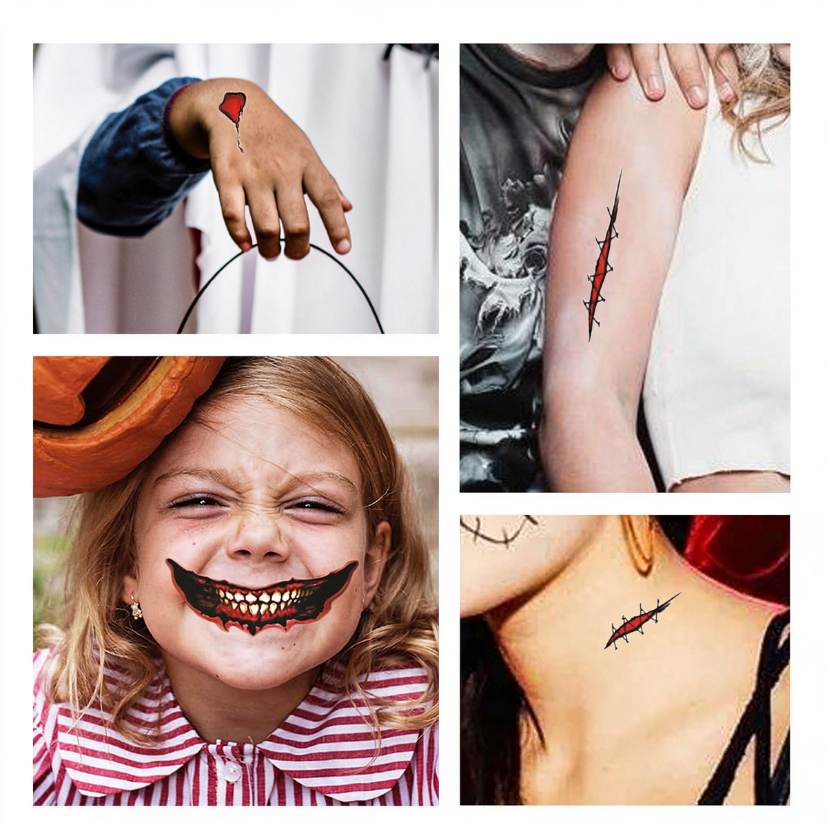 AEELLEEA Halloween Mouth Temporary Tattoos, 12 Pack Scary Clown Joker Face Tattoo Stickers for Cosplay Party Makeup