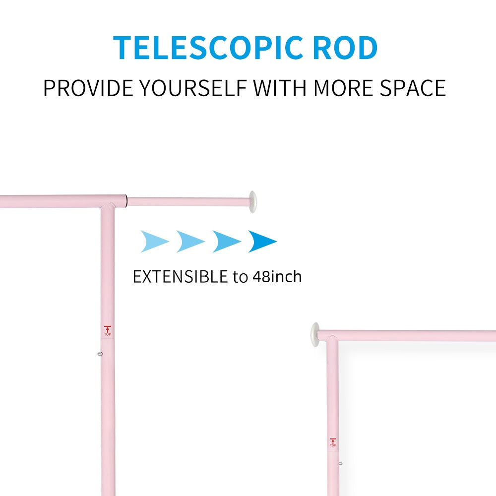 Pink Rolling Garment Rack with Wheels, Adjustable Single Rod Metal Clothes Rack, Heavy-Duty Clothing Organizer Holds Up to 150 lbs for Bedroom, Dorm, Laundry Room, and Balcony