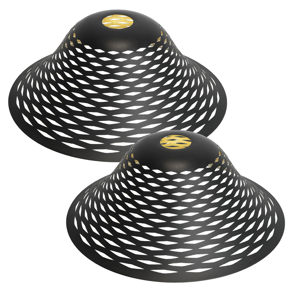 ALUCSET Set of 2 Metal Lamp Shades, Black Gold Etched Lozenge Design, 1.65" Fitter for Floor & Table Lamps, 12"W x 5"H