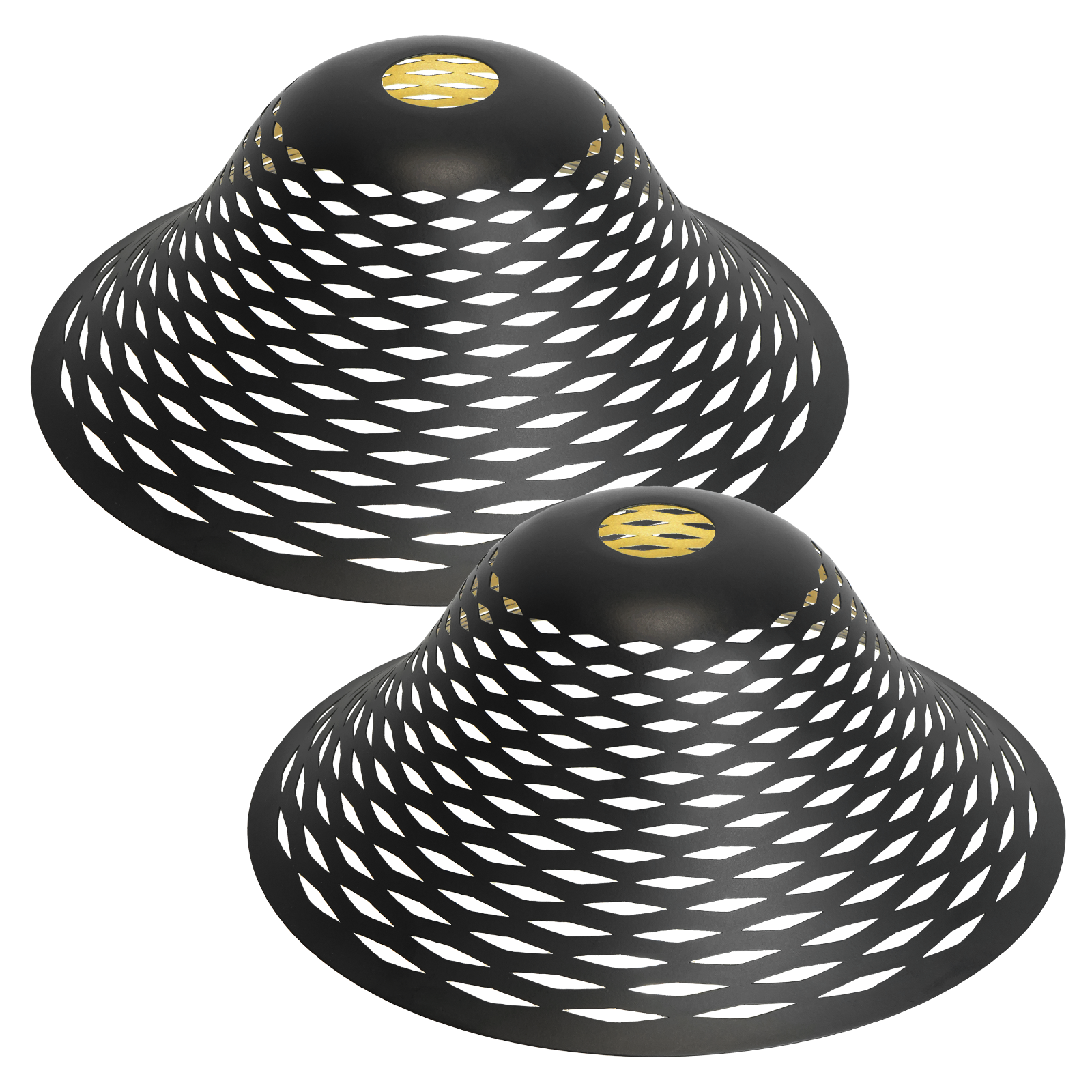 ALUCSET Set of 2 Metal Lamp Shades, Black Gold Etched Lozenge Design, 1.65" Fitter for Floor & Table Lamps, 12"W x 5"H