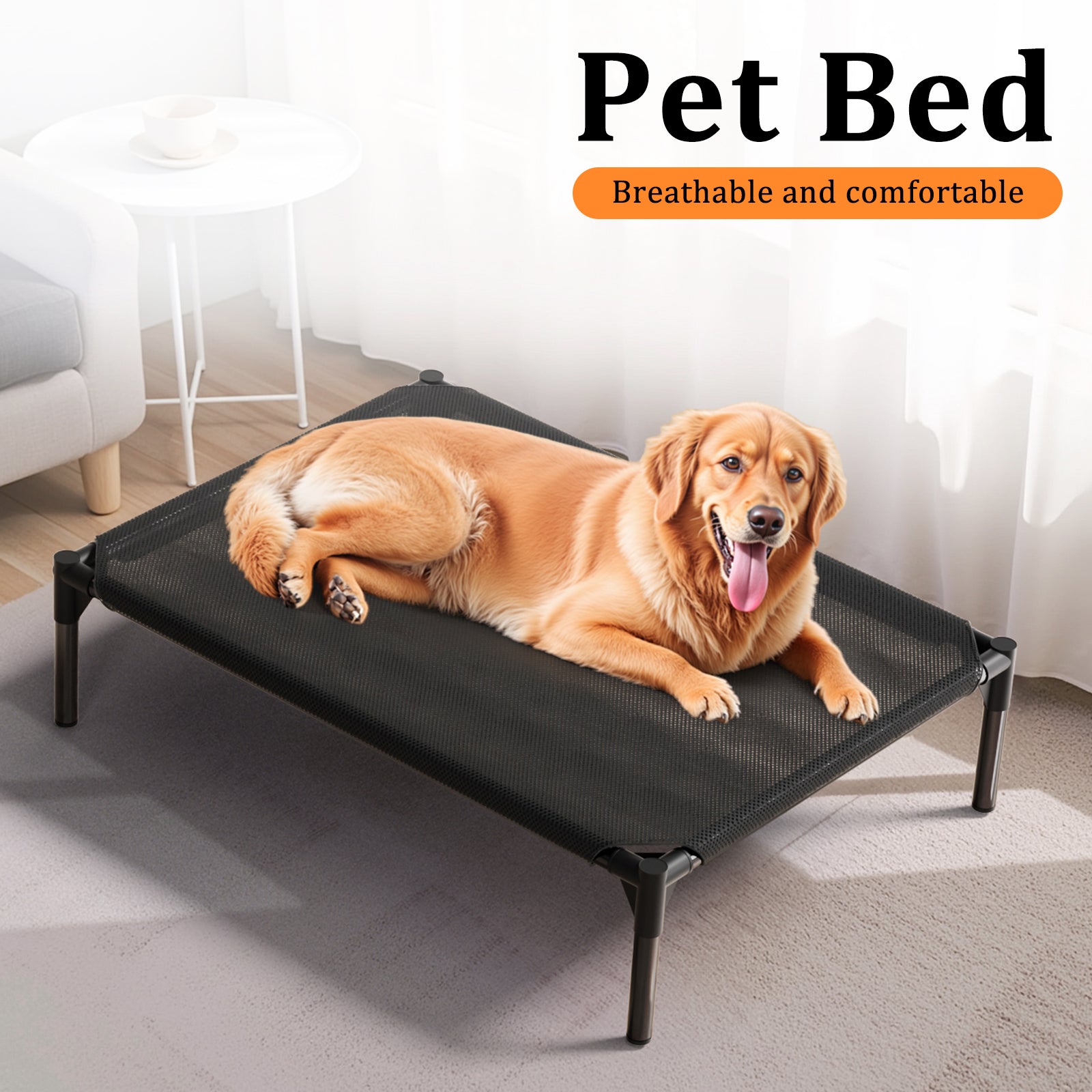 Elevated Dog Bed for Dogs, Portable Indoor & Outdoor Cooling Mesh Raised Dog Bed Cots with Skid-Resistant Feet