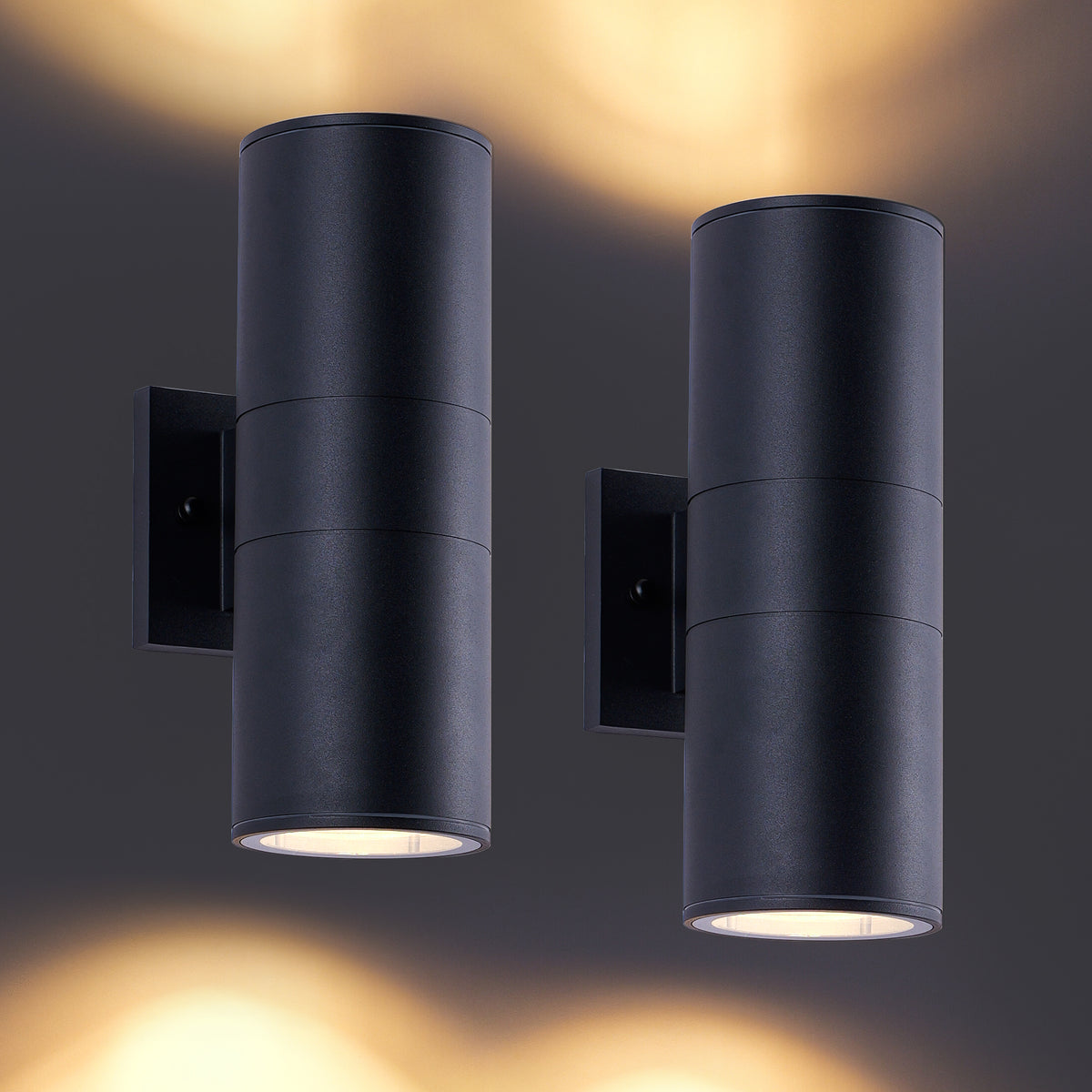 2 Pack Black Cylinder Up Down Wall Sconce Light, Aluminum Hardwired Outdoor Wall Lamp, Modern Vertical Wall Mount Light Fixture