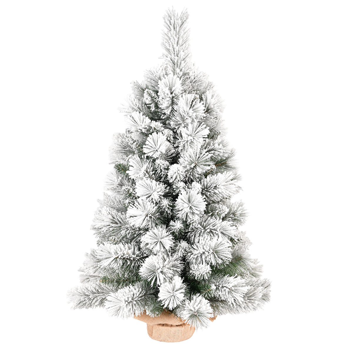 2 Ft Flocked Artificial Christmas Tree, Mini Tabletop Holiday Tree with Burlap Base, White Snowy Branches