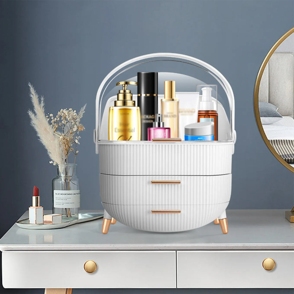 Makeup Organizers and Storage, vanity makeup organizer, cosmetic skincare storage, with lid and drawers, display case, countertop, white