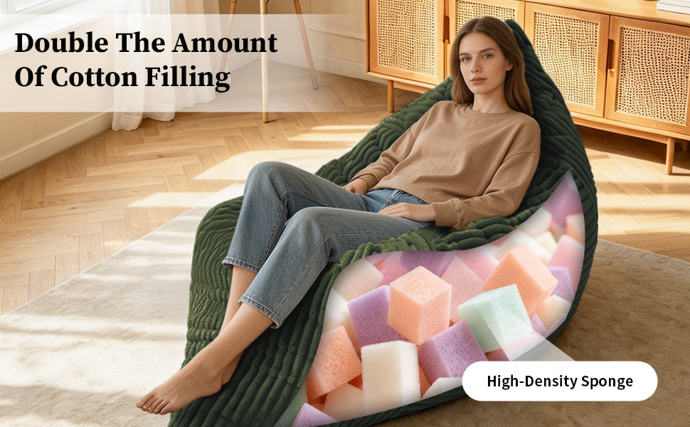 AEELLEEA Green Convertible Corduroy Bean Bag Chair, 3-in-1 Floor Sofa Bed with High Density Sponge for Home Decor
