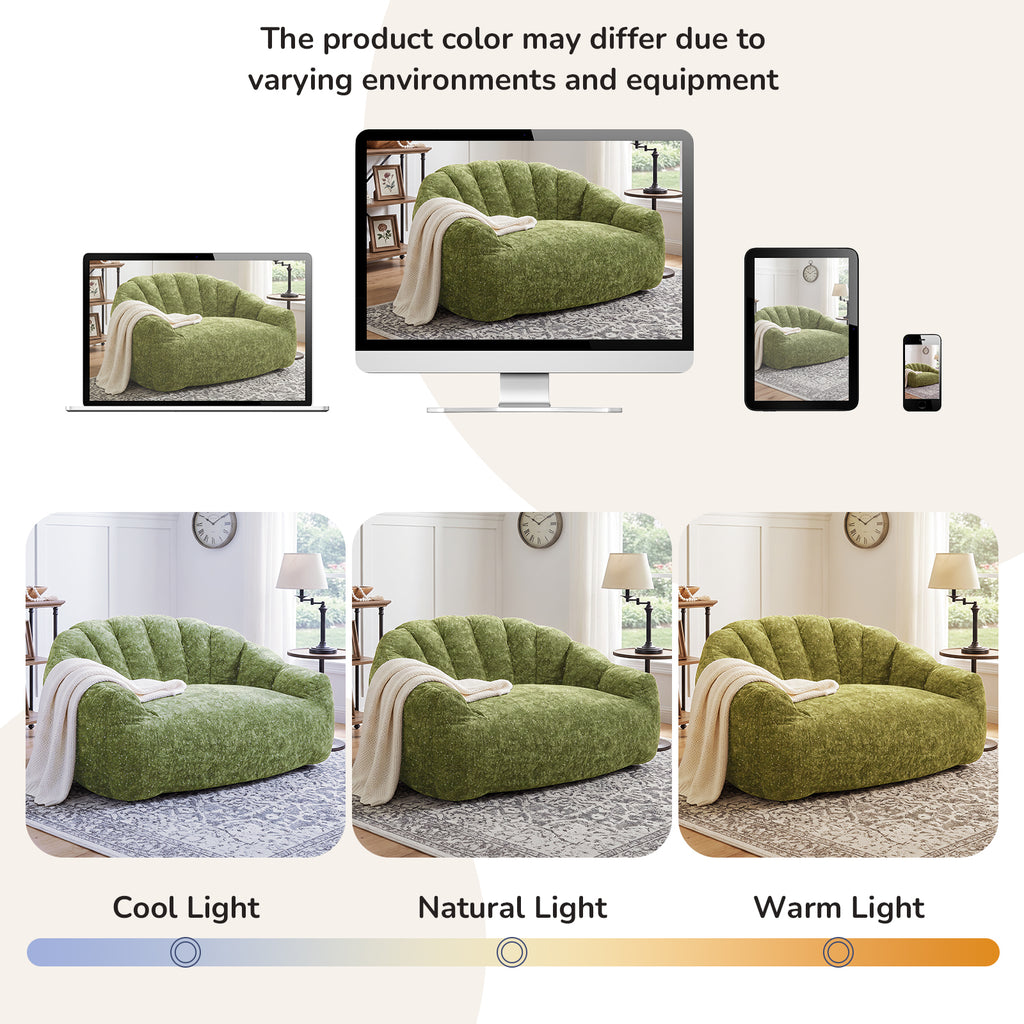 AEELLEEA 55" 2-Seater Floor Sofa, Plush Foam Bean Bag Couch with Deep Seat, Non-Slip Bottom, No Assembly, Green
