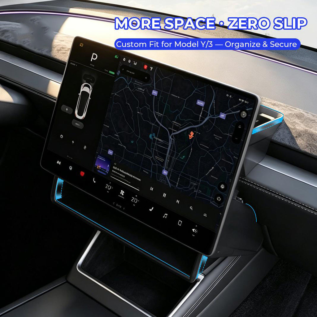 Tesla Model Y Juniper & Model Y L Under Screen Storage Organizer (2025-2026), Hideable Center Console Organizer Tray for Model 3 Highland 2024-2026, Black Car Interior Accessories, Abs Plastic, Juniper/Highland