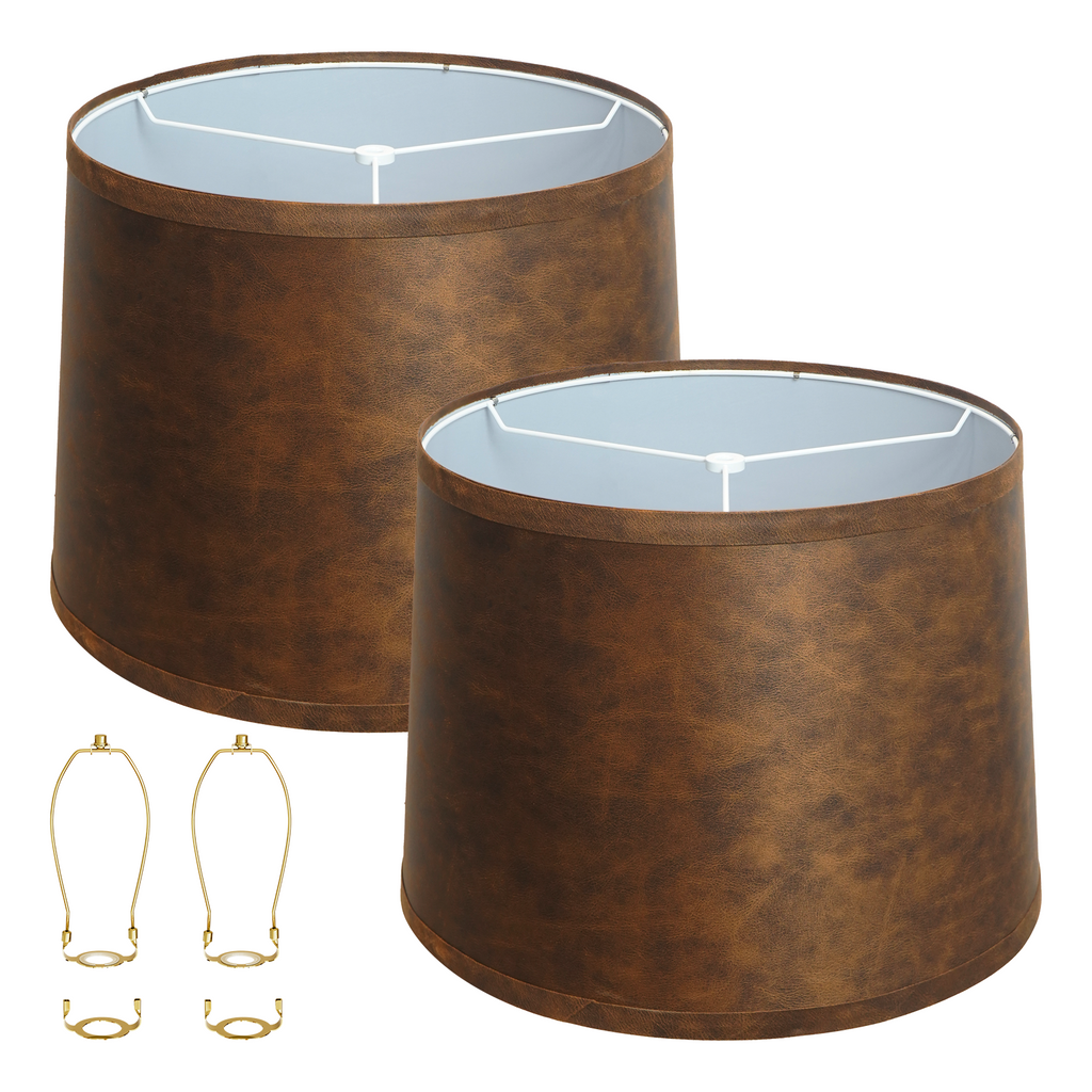 ALUCSET 2-Pack 13"×15"×11" Brown Faux Leather Empire Lamp Shades, Spider Fitter with Harp Included for Table & Floor Lamps