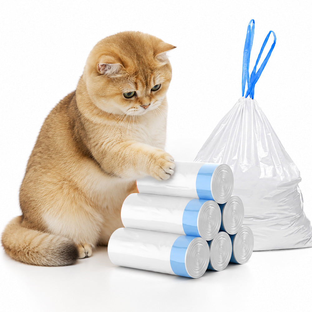 Aeelleea 1 Roll Drawstring Cat Litter Box Liners 20-Pack Leak-Resistant Fit Open-Top Auto Litter