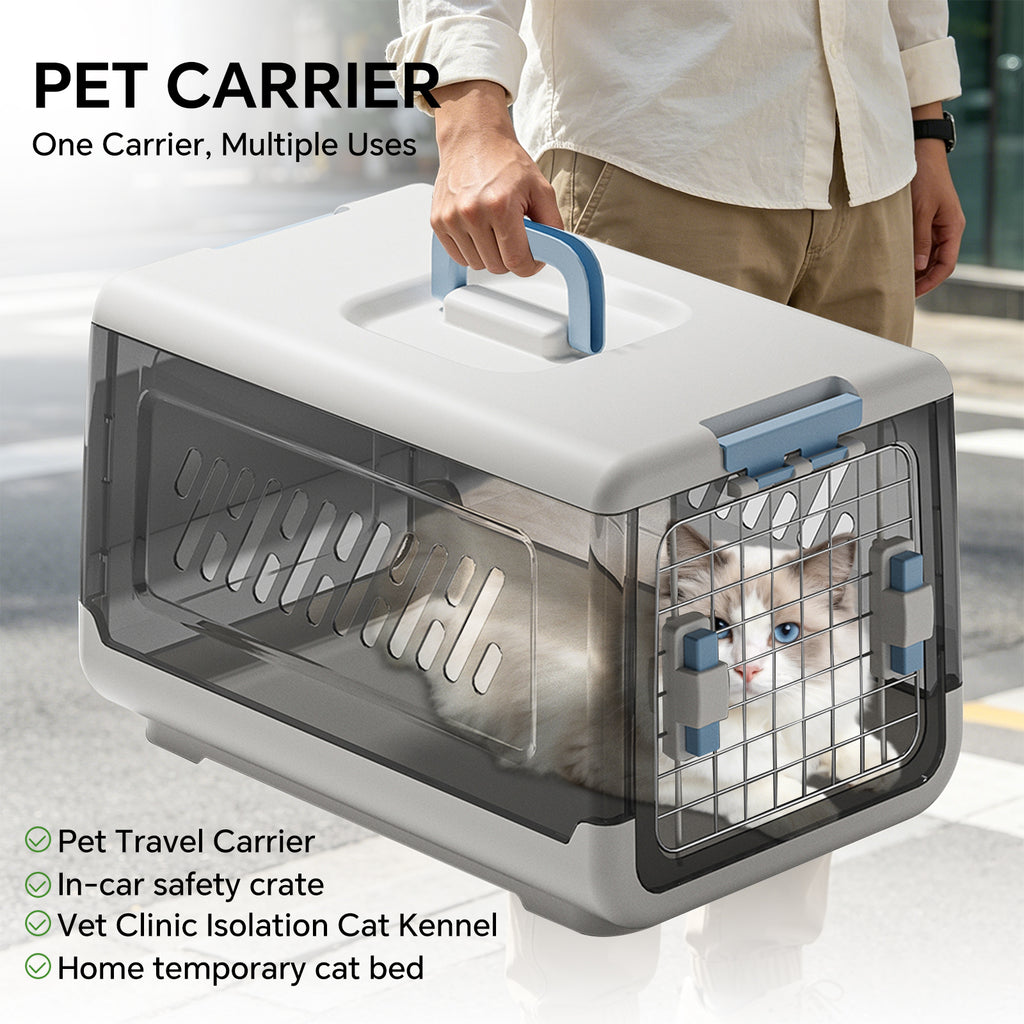 Portable Outdoor Cat Enclosure with Metal Wire Ventilation, Hard-Sided Pet Travel Kennel Carrier for Cats, Puppies, Rabbits and Small Animals