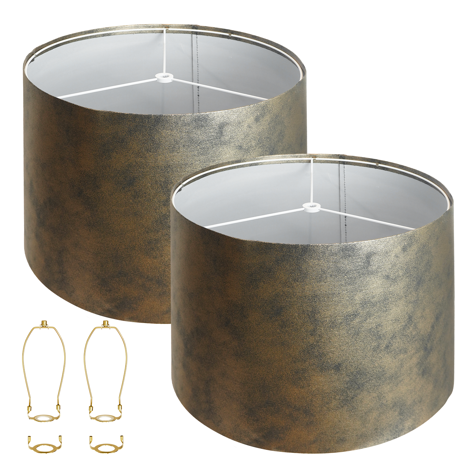 ALUCSET 2-Pack Vintage Bronze Drum Lamp Shades 13"×10", Spider Fitter Lampshades with Harp & Finial for Table & Floor Lamps