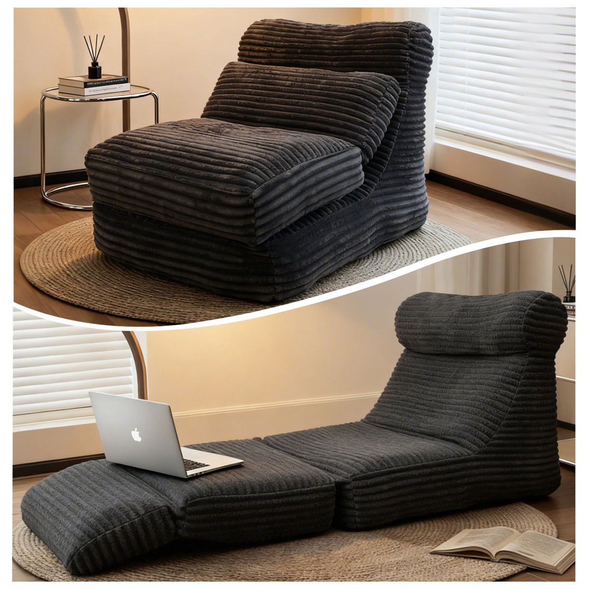 AEELLEEA Adjustable Striped Floor Chaise Lounge, Foldable Multi-Position Recliner Sofa with Thick Fabric for Bedroom Living Room