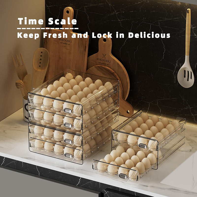 Egg Organizer for Refrigerator, Large Egg Holder for Fridge, Clear Egg Container for Refrigerator, Stackable Egg Storage Trays for Countertop, Egg Drawer Dispenser, Egg Storage Container
