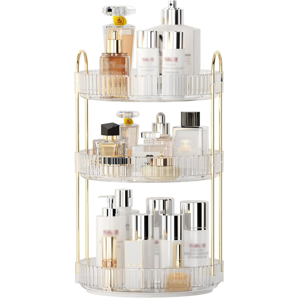 360 Rotating Lazy Susan Makeup Organizer, 3 Tiers Clear White High Capacity Cosmetic Storage for Vanity, Bathroom Countertop, Dresser, Skincare & Perfume Holder